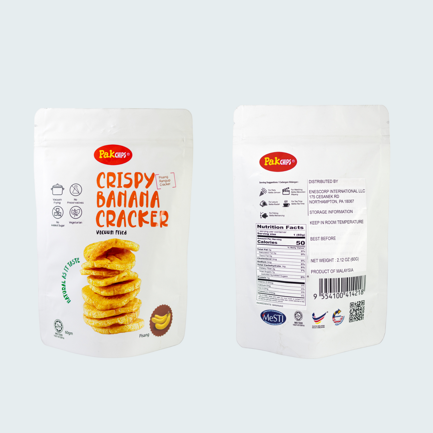 PakChips Assorted Flavors - Crispy Banana Cracker, 2.1 oz (60g)