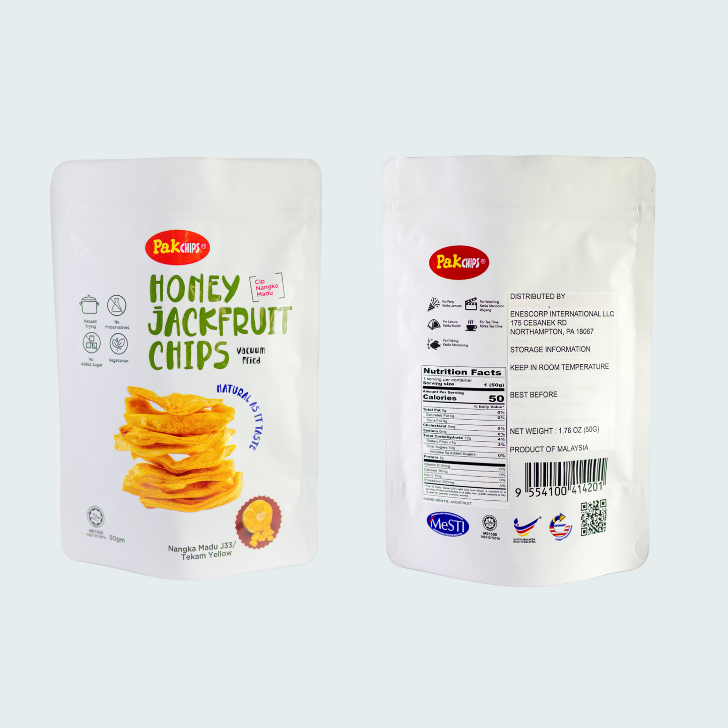 PakChips Assorted Flavors - Honey Jackfruit Chips, 1.8 oz (50g)