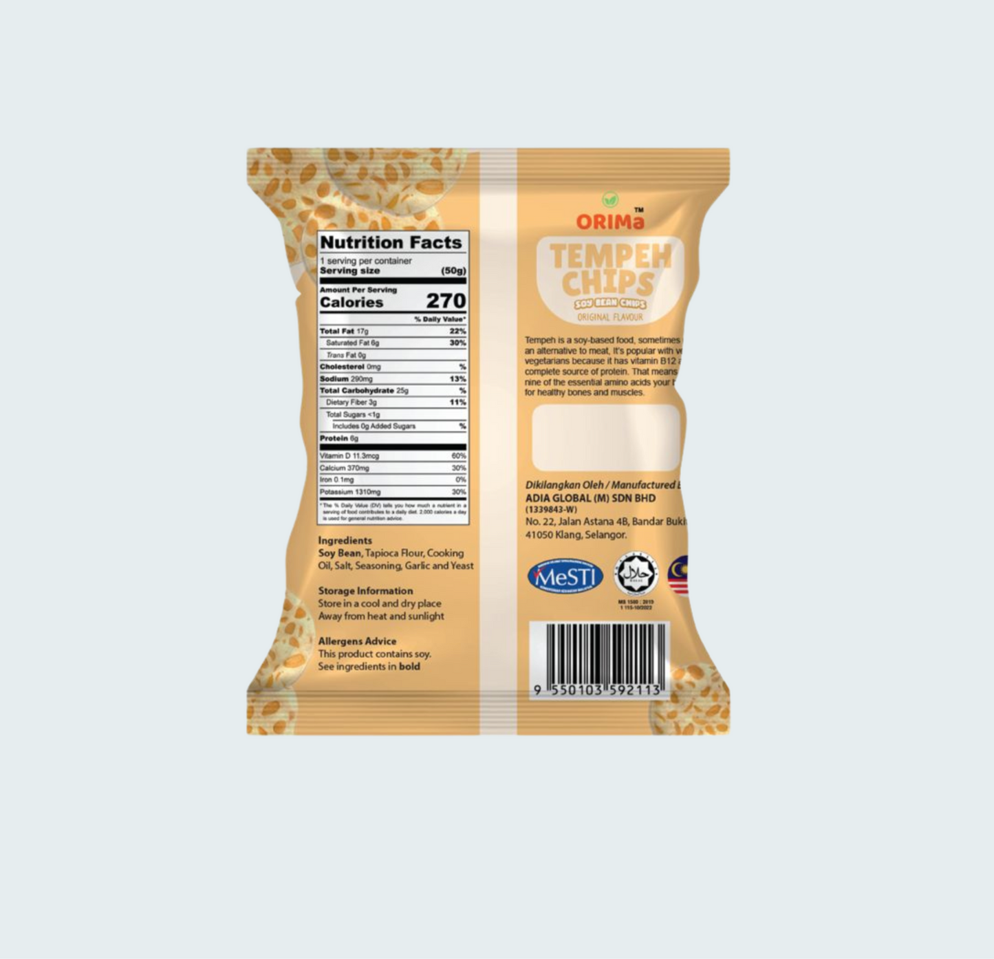 Tempeh Chips Snack, Value Pack, 1.8 oz (50 gm), a pack of 12
