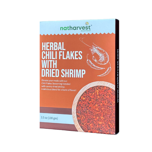 Natharvest Herbal Chili Flakes with Shrimp, medium-level spicy, 3.5 oz (100 gm)