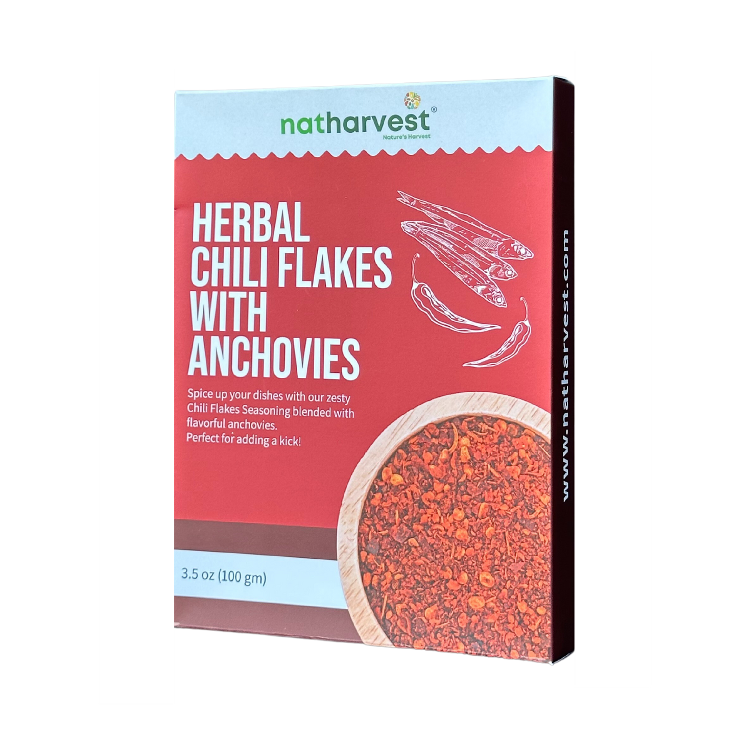 Natharvest Herbal Chili Flakes with Anchovies, medium-level spicy, 3.5 oz (100 gm)