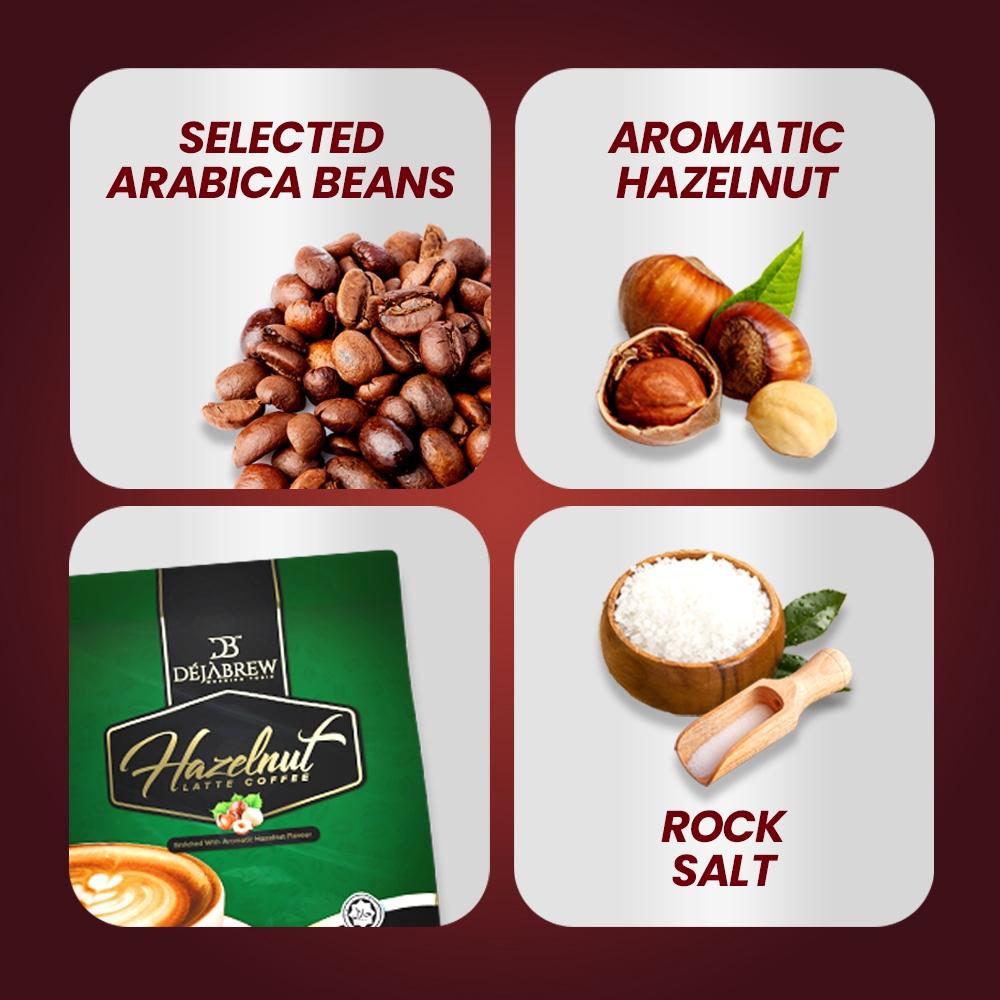 Dejabrew Hazelnut Latte Coffee, 16.5 oz (30g x 15 Sachets)