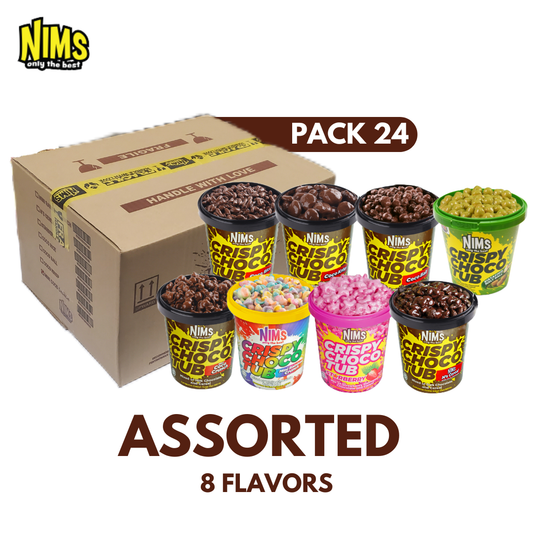 NIMS Crispy Choco Tubs | Assorted Flavors (140g - 250g), 24 Pack