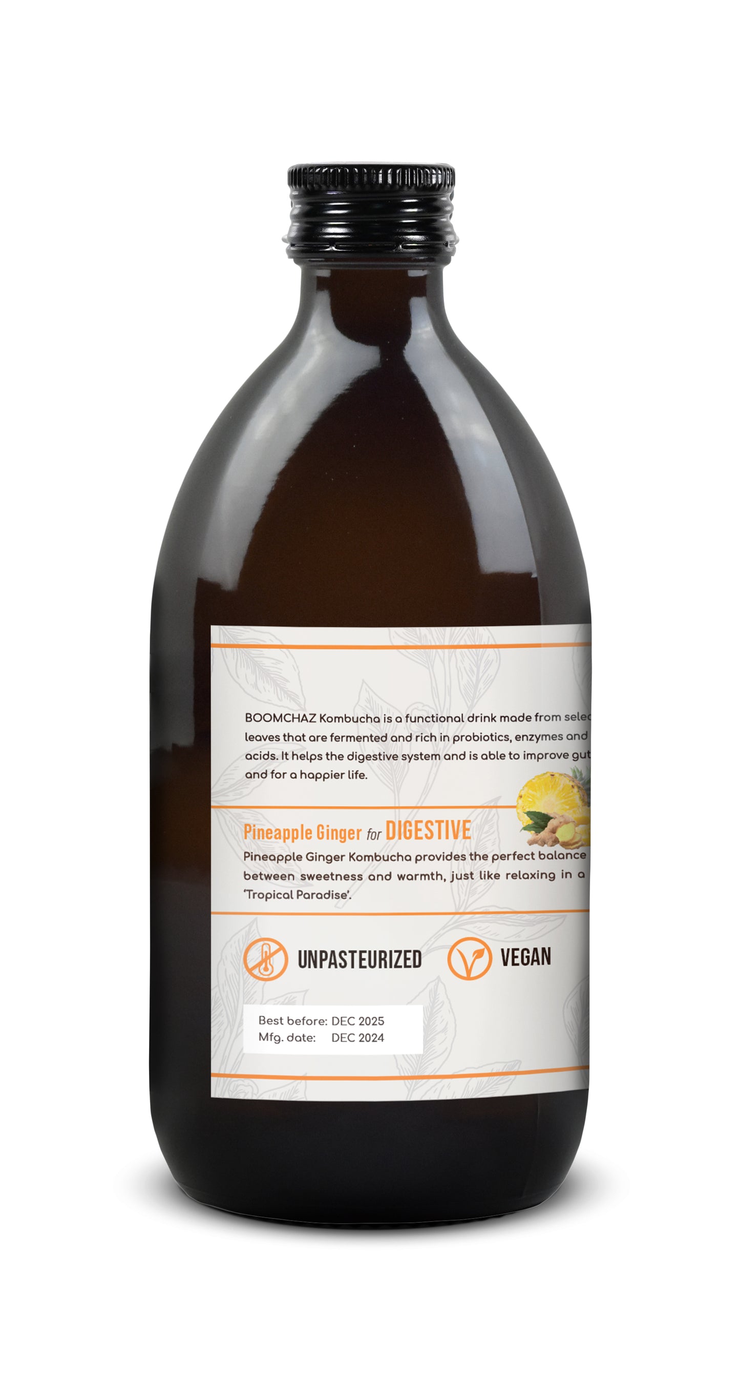 Boomchaz Kombucha -  Pineapple Ginger (Digestive), 10.14 fl oz (300ml)