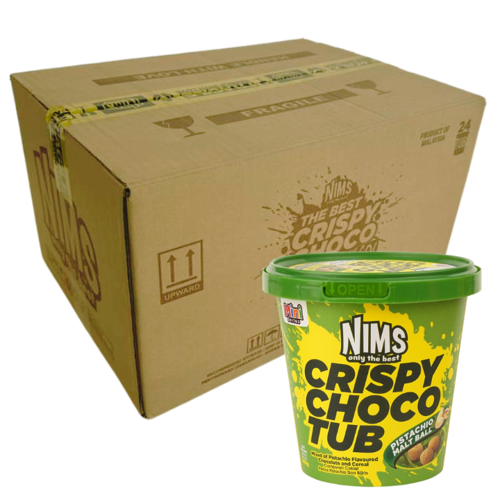 NIMS Crispy Choco Tub, Pistachio, Crunchy Chocolate Cereal Snack, a case of 24 x 4.9 oz (140 gm)