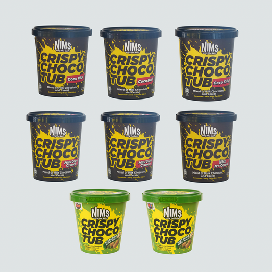 NIMS Crispy Choco Tub Mix Flavors, 8.81 oz (250 gm), a pack of 8