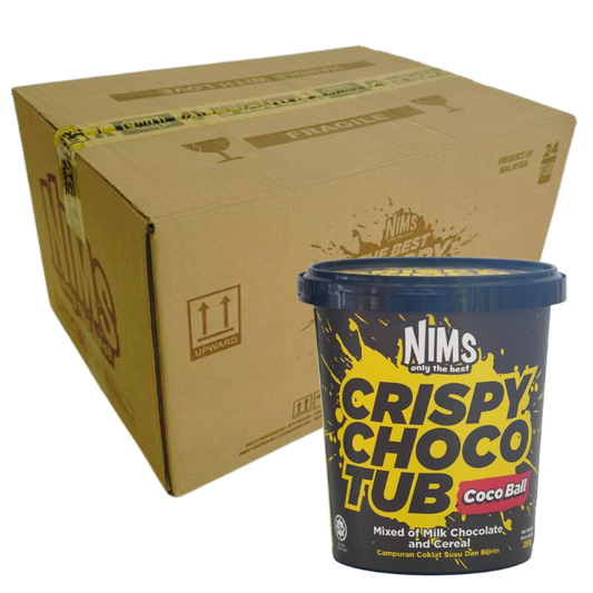 NIMS Crispy Choco Tub, Coco Ball, Crunchy Chocolate Cereal Snack, a case of 24 x 8.8 oz (250 gm)