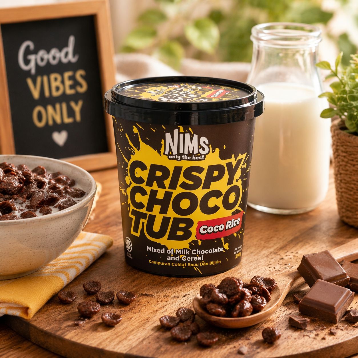 NIMS Crispy Choco Tub, Coco Rice, Crunchy Chocolate Cereal Snack, a case of 24 x 8.8 oz (250 gm)