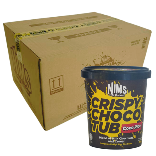 NIMS Crispy Choco Tub, Coco Rice, Crunchy Chocolate Cereal Snack, a case of 24 x 8.8 oz (250 gm)