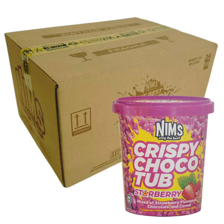 NIMS Crispy Choco Tub, Starberry, Crunchy Chocolate Cereal Snack, a case of 24 x 8.8 oz (250 gm)