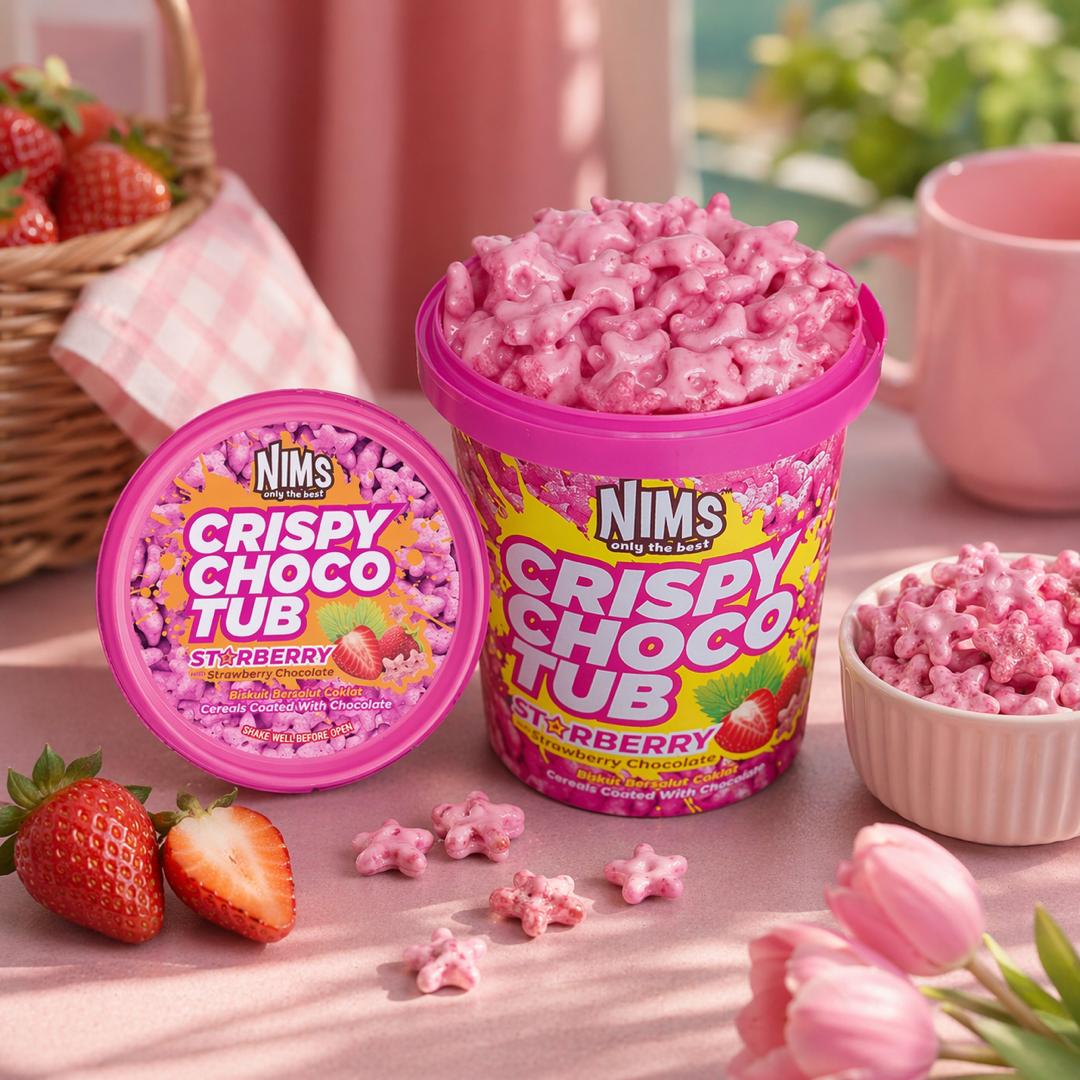 NIMS Crispy Choco Tub, Starberry, Crunchy Chocolate Cereal Snack, a case of 24 x 8.8 oz (250 gm)