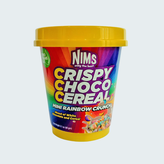 NIMS Crispy Choco Cereal, Mini Rainbow Crunch, Mixed of White Chocolate and Cereal, Ready to Eat, 2.1 oz (60 gm), a pack of 12