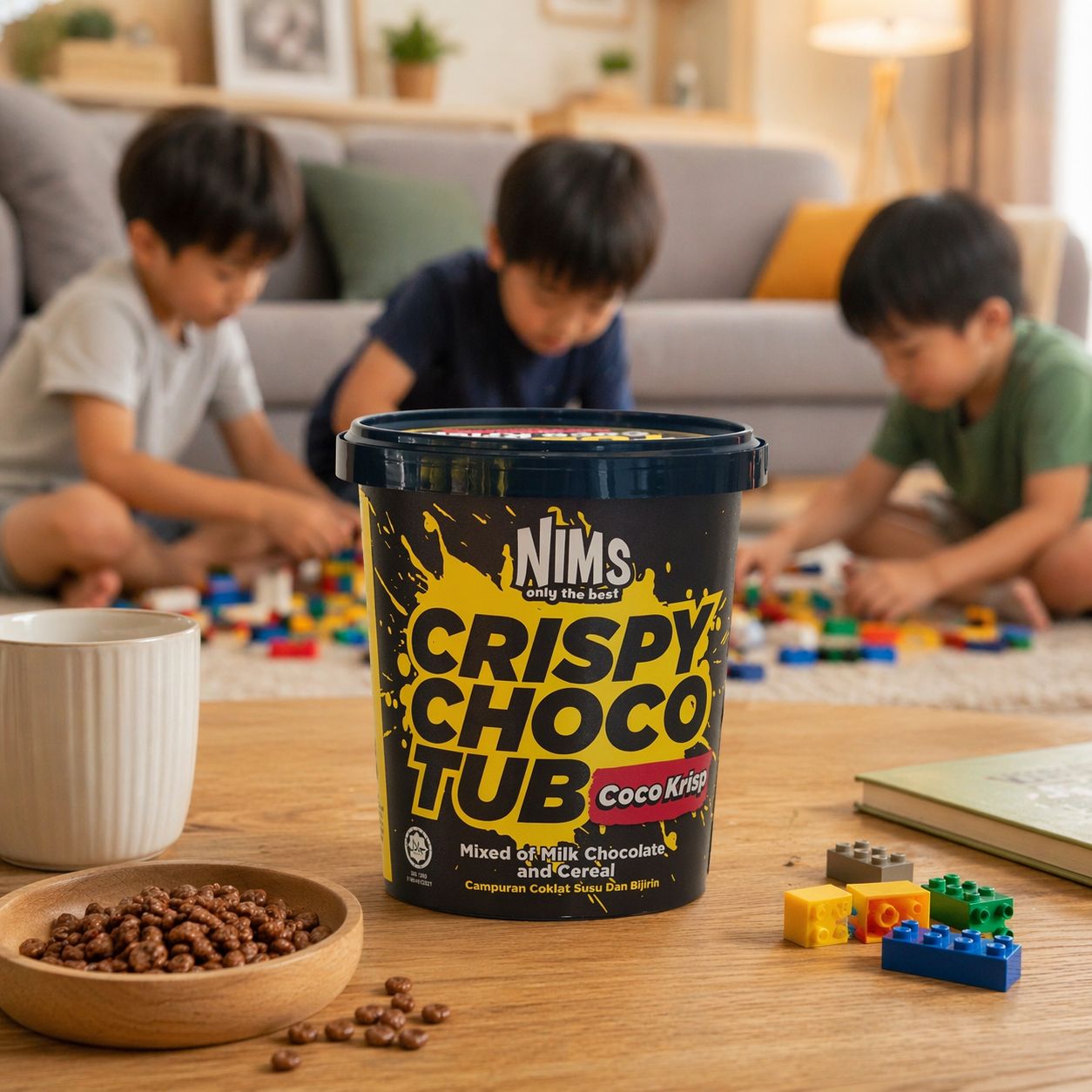 NIMS Crispy Choco Tub, Coco Krisp, Crunchy Chocolate Cereal Snack, a case of 24 x 8.8 oz (250 gm)