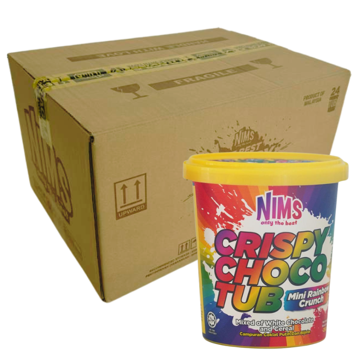 NIMS Crispy Choco Tub, Mini Rainbow Crunch, Crunchy Chocolate Cereal Snack, a case of 24 x 8.8 oz (250 gm)