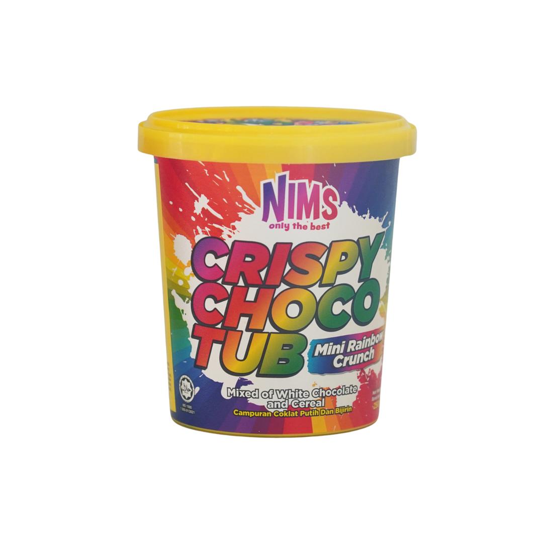 NIMS Crispy Choco Tub, Mini Rainbow Crunch, Crunchy Chocolate Cereal Snack, a case of 24 x 8.8 oz (250 gm)