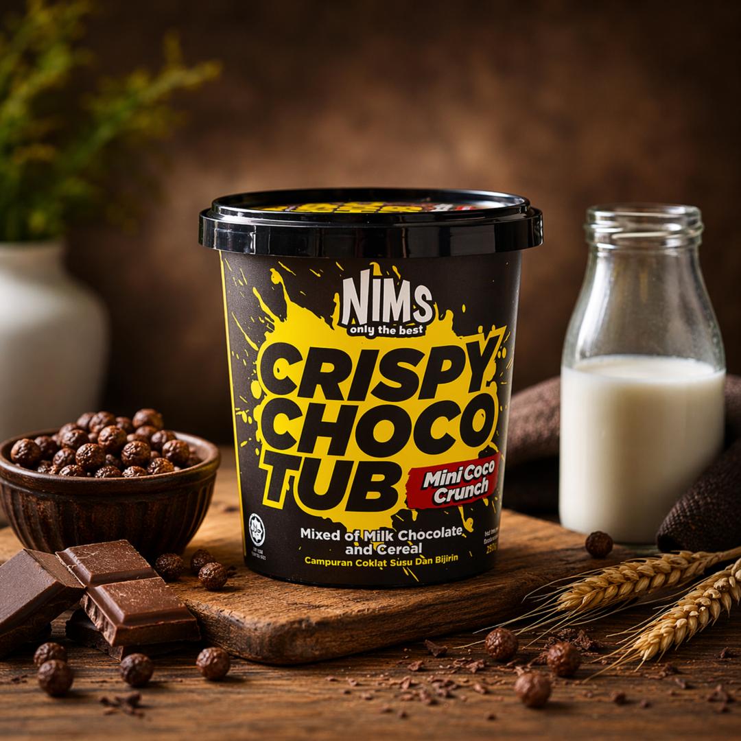 NIMS Crispy Choco Tub, Mini Coco Crunch, Crunchy Chocolate Cereal Snack, a case of 24 x 8.8 oz (250 gm)