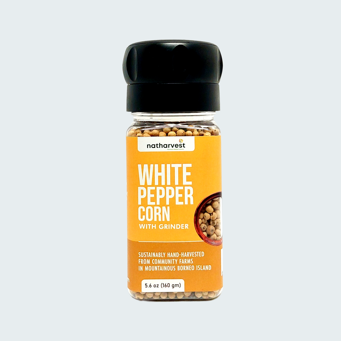 Natharvest Sarawak White Peppercorn with Grinder, 5.6 oz (160 gm)