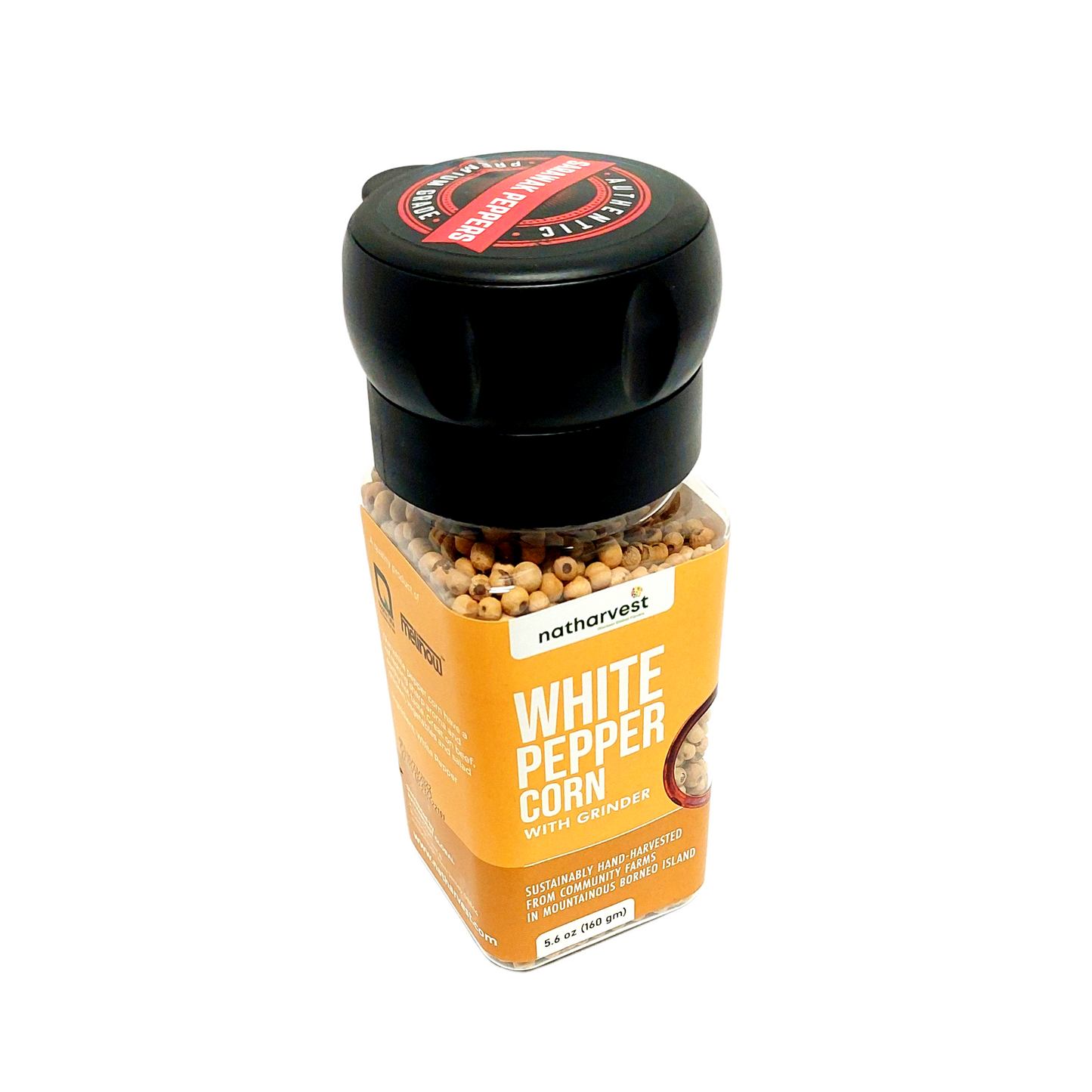 Natharvest Sarawak White Peppercorn with Grinder, 5.6 oz (160 gm)